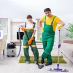Cleaning professional contractors working at house